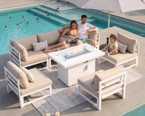 Miniatura 75 de NICESOUL - Juego de 10 muebles de patio extra grandes de aluminio moderno, sofá para exteriores con asiento de 29" de profundidad y ancho, 500 lbs
