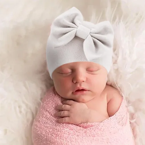 Miniatura 3 de AQOKKA 4 Pieces Newborn Baby Girls Hats Mittens Set Beanie Infant Bow Hats Hospital Hat Baby Cotton Hats for 0-6 Months