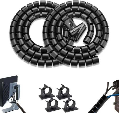 Miniatura 11 de Funda de gestión de cables de 13 1/8 pies a 1/2 pulgadas, trenzada, color negro, a prueba de mascotas, tubo de telar de alambre trenzado