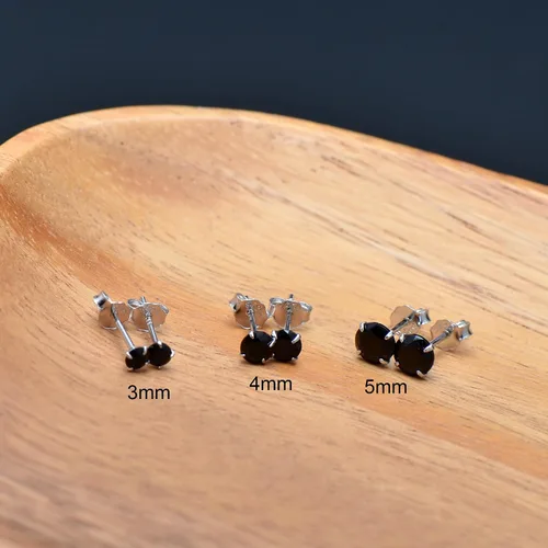 Miniatura 3 de Pendientes de plata de ley con circonita cúbica negra para mujer y hombre