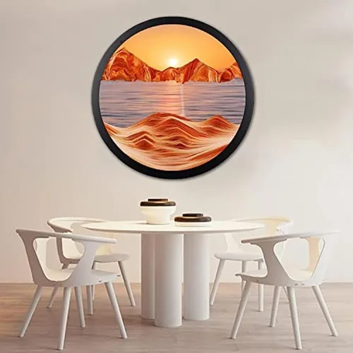 Miniatura 21 de Arte de arena en movimiento para montaje en pared, escultura giratoria de 17.3 pulgadas para montar en la pared, paisaje de arena de mar profundo