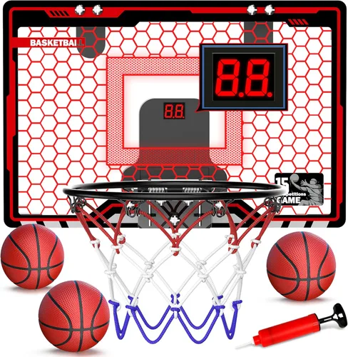 HopeRock Indoor Basketball Hoop for Kids, Over The Door Mini Basketball Hoops, with LED Light, Scoreboard, Birthday Toys Gifts for 5 6 7 8 9 10 11