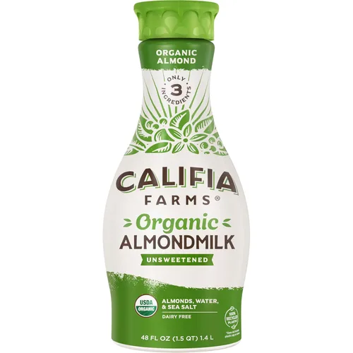 Califia Farms - Leche orgánica de almendras sin azúcar, 48 onzas, sin lácteos, keto, vegana, a base de plantas, sin OMG, baja en calorías,