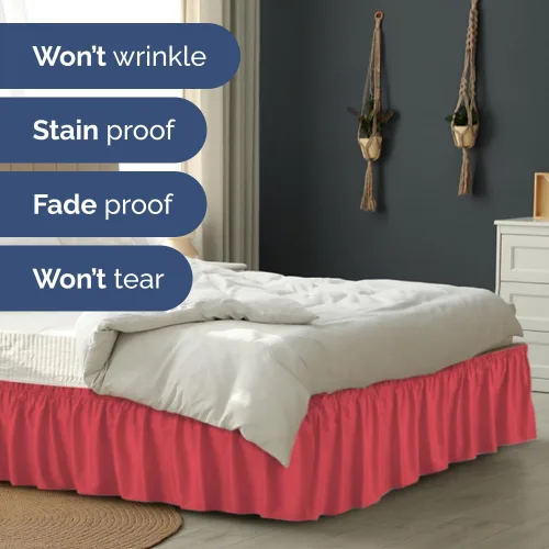 Miniatura 5 de CGK Linens - Falda de cama envolvente con volantes, color rojo, para camas de tamaño Queen con altura de 12 pulgadas sin arrugas, plisada con tela