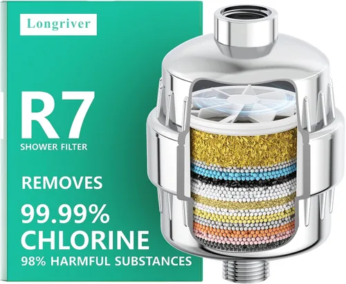 Filtro de ducha R7 de alto rendimiento para agua dura, elimina 99.99% de cloro y metales pesados, suavizante de agua de ducha, mejora tu piel y 1