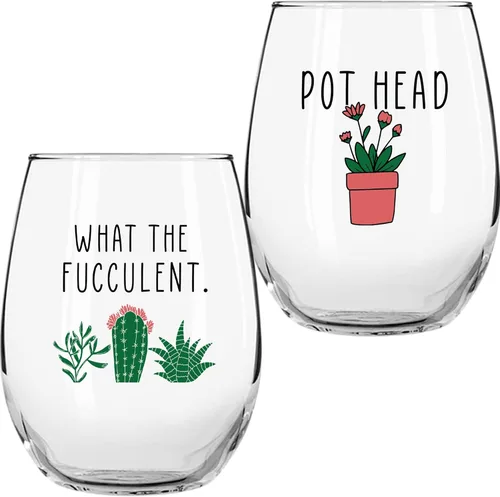 Miniatura 8 de Regalos de vino de cactus y plantas suculentas para mujer, juego de 4 divertidas copas de vino de 15 onzas, taza de regalo para amantes
