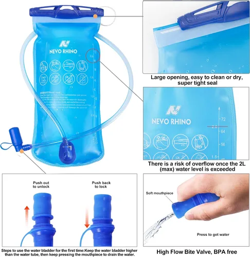 Miniatura 7 de Mochila ligera de hidratación, mochila para correr con bolsa de agua de 2L, mochila de hidratación Hydro para ciclismo, senderismo, apta