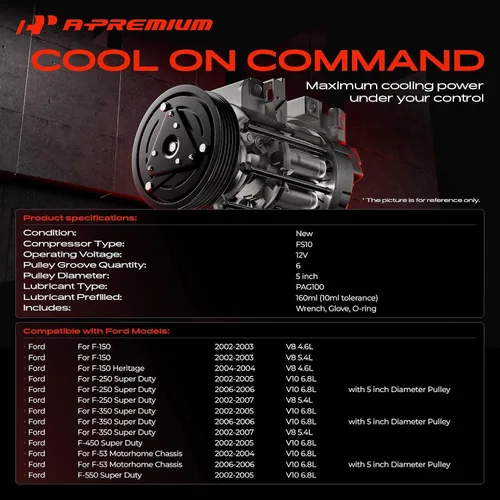 Miniatura 2 de A-Premium Compresor de aire acondicionado con embrague compatible con Ford F-150 2002-2003, F-250 F-350 F-450 F-550 Super Duty, 4.6L 5.4L 6.8L