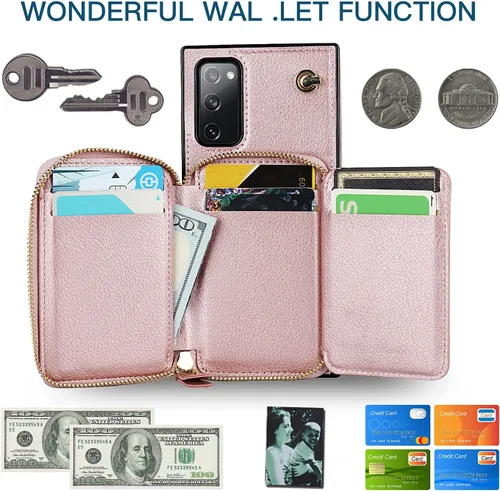 Miniatura 3 de Asuwish Funda de teléfono para Samsung Galaxy S20 FE 5G de 6.5 pulgadas con protector de pantalla y soporte para tarjetas con cremallera, soporte