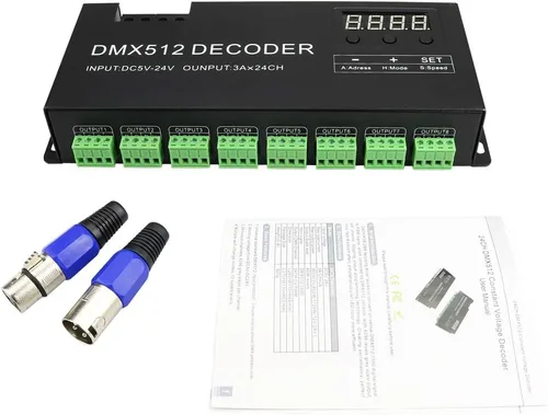 Miniatura 7 de AKEPO Decodificador de pantalla digital LED DMX 24CH, controlador de atenuación LED DMX512 para luz de tira RGB DC5-24V 3A/CH