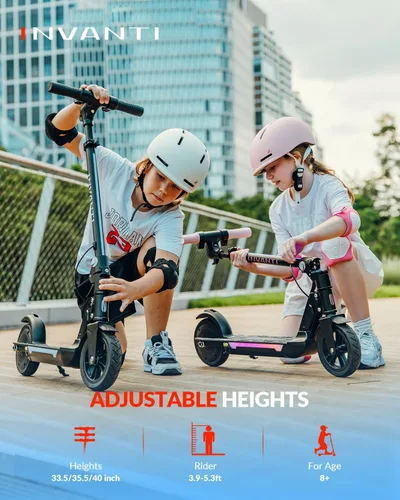 Miniatura 8 de INVANTI KS03 Scooter eléctrico para niños de 8 años en adelante, motor de pico de 350 W, máximo 12 mph y 10 millas, rueda sólida de 7 pulgadas, Negro