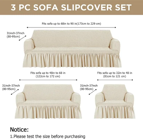 Miniatura 2 de Fanfanwin Juego de fundas de sofá de 3 piezas para cojines de sofá, duraderas, lavables, de alta elasticidad, fundas de sofá con falda para sofá