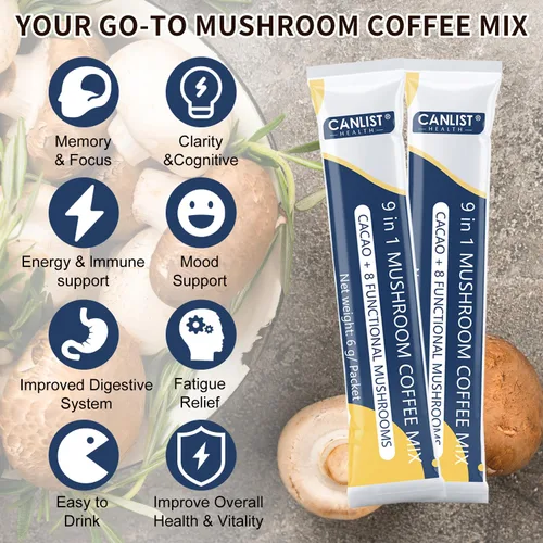Miniatura 5 de CANLIST Café en polvo orgánico de hongos 9 en 1 con melena de león y chaga, Cordyceps, Reishi, Shiitake para enfoque cognitivo, apoyo inmunológico