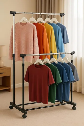Miniatura 3 de Perchero resistente con ruedas resistentes, capacidad de carga de 450 libras, estante antideslizante de metal ajustable para colgar ropa