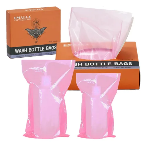 Bolsas para botellas de lavado de tatuajes, 250 unidades, bolsas para botellas de tatuaje, bolsas de plástico para botellas de lavado, suministros