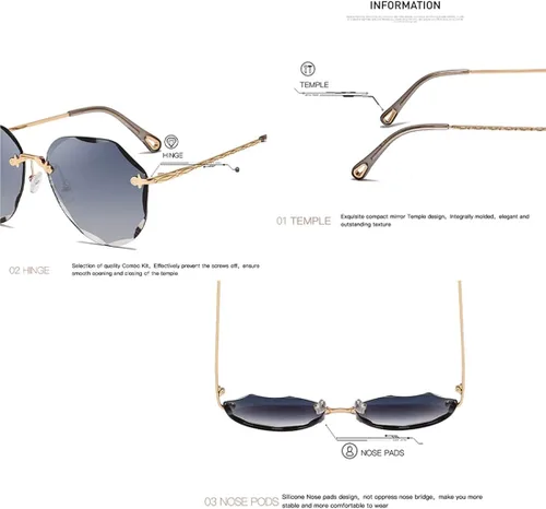 Miniatura 5 de AEVOGUE - Los lentes de sol para mujer, sin bordes, lentes de corte de diamante, de tamaño grande (AE0534)