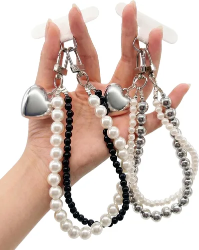 Miniatura 13 de Correa de muñeca para teléfono con cuentas de perlas, pulsera de teléfono desmontable con lengüeta de sujeción, pulsera universal con cuentas