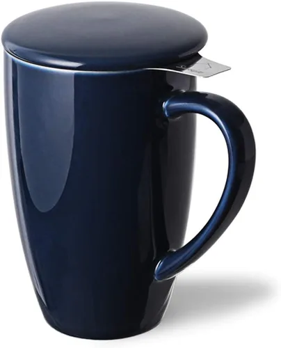 Miniatura 20 de Sweejar Taza infusora de té de porcelana con tapa, taza de té de 16 onzas con coladores para té de hojas sueltas, taza de café apta para microondas