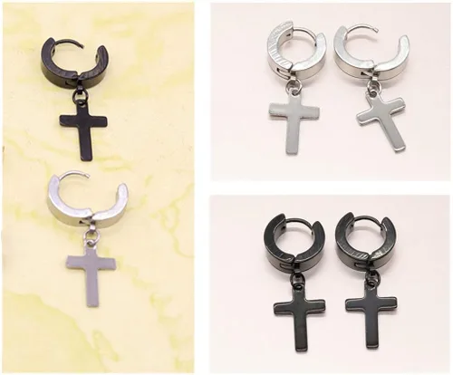 Miniatura 3 de Juego de aretes colgantes de cruz para hombre, de acero inoxidable, con bisagras, para Navidad, graduación, Pascua