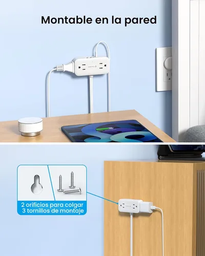 Miniatura 8 de TROND Regleta de alimentación de enchufe plano de 5 pies, cable de extensión plano pequeño con múltiples tomas, 4 puertos de CA y 4 puertos USB