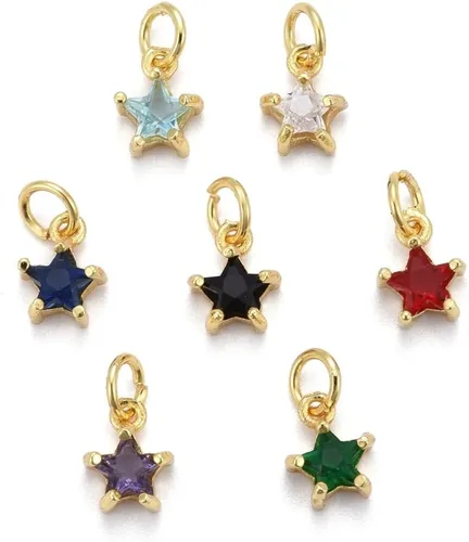 Miniatura 21 de Ipotkitt - 20 piezas de dijes de cobre con circonita cúbica micropavé en forma de flor con anillo de salto, dijes con forma de planta y flor