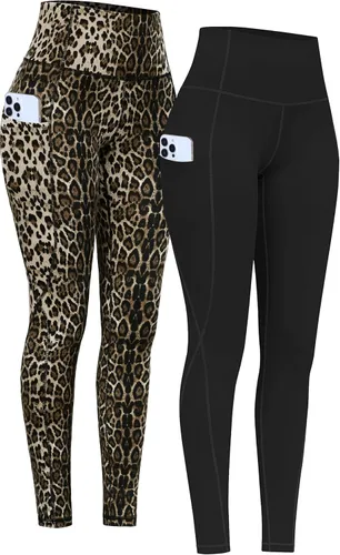 Miniatura 28 de PHISOCKAT Paquete de 2 pantalones de yoga de cintura alta con bolsillos, leggings de control de abdomen, leggings de yoga elásticos en 4 direcciones