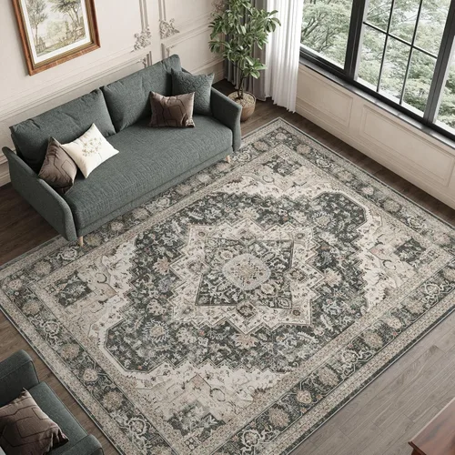 Miniatura 57 de Roxstand Alfombras de 2,44 x 3,05 m para sala de estar, alfombra vintage lavable con respaldo antideslizante, alfombra grande resistente a manchas