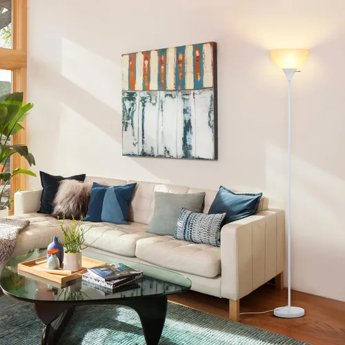 Miniatura 6 de Lámpara de pie Coucrek, lámparas de pie LED con pantalla de plástico blanco, lámparas de pie de esquina para sala de estar y dormitorio, interruptor