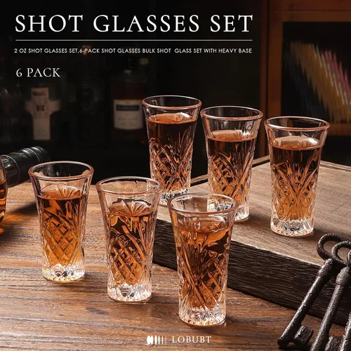 Miniatura 3 de Paquete de 6 vasos de chupito a granel con base pesada de 2 onzas pequeñas vasos de chupito para vodka, whisky, tequila, expreso, juego de licor
