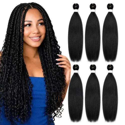 Miniatura 12 de Cabello trenzado preestirado, cabello trenzado degradado de 24 pulgadas, 6 paquetes de ajuste de agua caliente, cabello sintético Yaki profesional