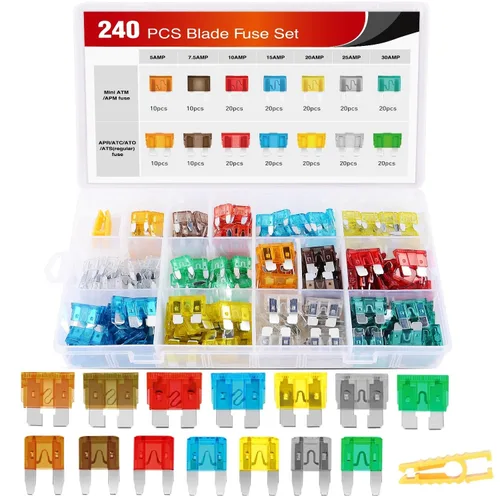 Nilight - 50018R 240 piezas de fusibles estándar y mini con casquillo de cuchilla, 5A 7,5A 10A 15A 20A 25A 30A ATC APR ATO ATS, juego de fusibles