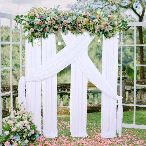 Miniatura 3 de Tela drapeada para arco de boda, 6 paneles de tela de gasa blanca, cortinas de telón de fondo transparente de 6 yardas para decoración de baby Blanco
