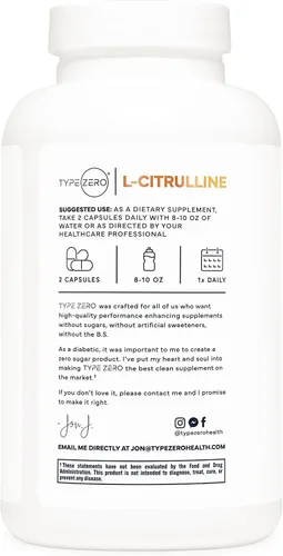Miniatura 3 de Type Zero Cápsulas de L-citrulina (180 cápsulas) (1500 mg por porción), sin OMG