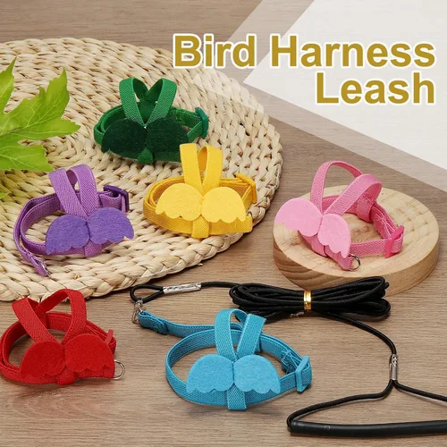 Miniatura 4 de Correa de arnés para pájaros, arnés ajustable para pájaros y loros para mascotas, ligera, antimordeduras, cuerda de entrenamiento de vuelo con linda