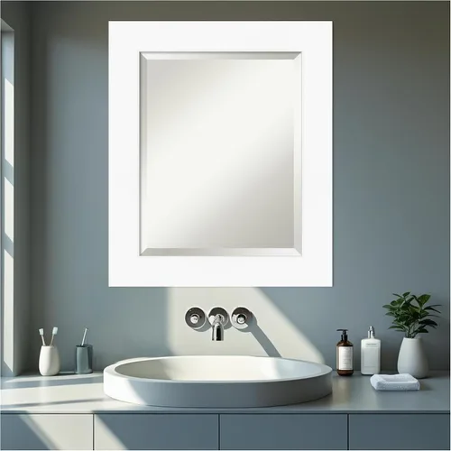 Miniatura 7 de Amanti Art Espejo de tocador de baño de 26 x 22 pulgadas, color blanco, pequeño, moderno, contemporáneo, marco de pared, vidrio biselado, colgante