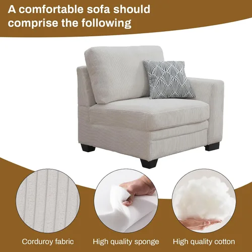 Miniatura 6 de Legend Vansen Sofá Seccional Modular de Gran Tamaño, Sofá en Forma de U de 7 Asientos con Otomana, Sofá de Pana con Asiento Profundo, Sofás Crema