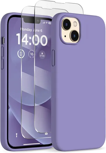 Miniatura 10 de Funda de silicona diseñada para iPhone 14 Plus, con 2 protectores de pantalla, funda protectora de cuerpo completo a prueba de golpes, funda delgada