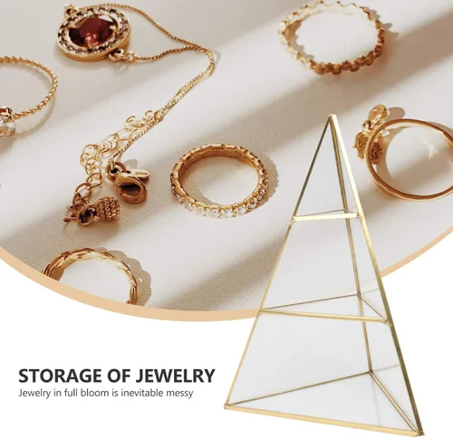 Miniatura 5 de Organizador de joyas de pirámide de cristal de 3 niveles, bandeja de exhibición de joyas con forma de cono triangular, estante de joyería