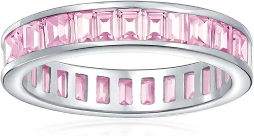 Miniatura 2 de AAA Cubic Zirconia Joya Multi Color Simulado Gemas Canales Set Rectángulo Corte Esmeralda Baguette CZ Anillo de Eternidad Anillo de Aniversario