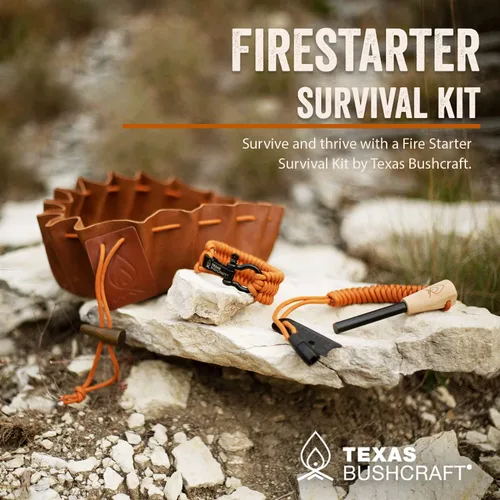 Miniatura 2 de Kit de supervivencia con iniciador de fuego Texas Bushcraft - Barra de hierro y pedernal de acero, herramienta con golpeador Bolsa de yesca