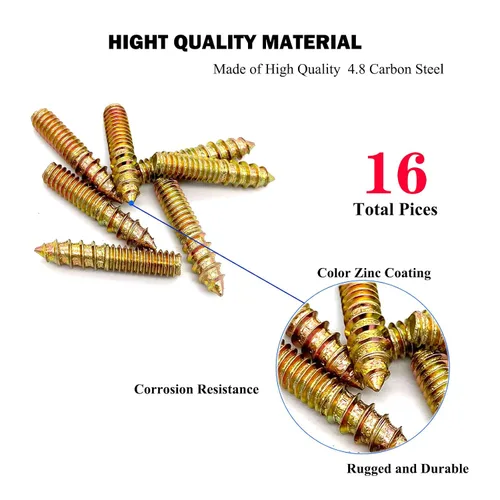 Miniatura 3 de Paquete de 16 pernos de suspensión de 1/4-20 x 1-1/4 pulgadas con doble cabeza y clavija de madera, para tornillos de muebles y varillas roscadas