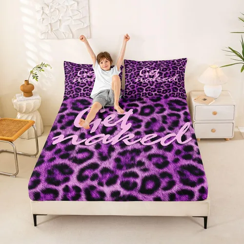 Miniatura 22 de Feelyou Leopard Print Lips Fitted Sheet Twin Size for Kids Boys Girls Cheetah Print Bed Sheets Set 16" Deep Pocket Soft Breathable Microfiber