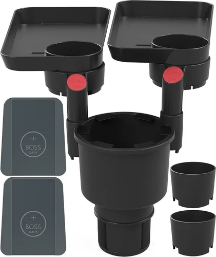 Expansor triple de portavasos para automóvil con 2 bandejas adjuntables con base ajustable y botellas grandes