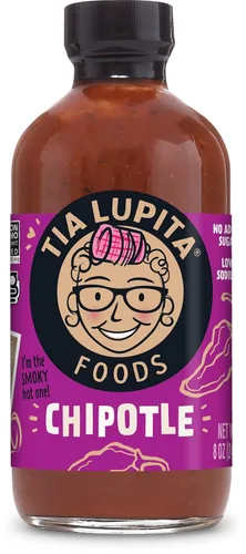 Tia Lupita Chipotle - Salsa picante | 8 oz x 1 botella | Calor sabroso, especias medianas, ahumado, cuerpo completo, sin gluten, sin OMG, sin