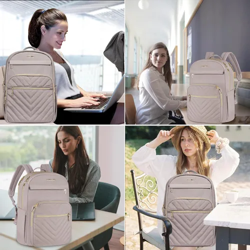 Miniatura 7 de VANKEAN Mochila para laptop de 17.3 pulgadas para mujer, bolsa de trabajo para laptop a la moda con puerto USB, mochilas impermeables, elegantes