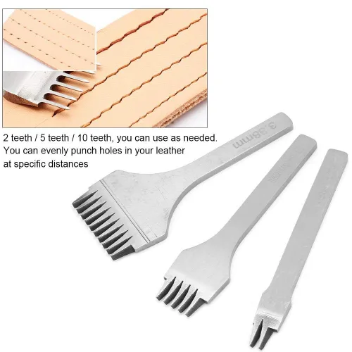 Miniatura 3 de Juego de cinceles de costura con cordones de diamante, herramienta de perforación de cuero, kits de manualidades de cuero, perforadora de agujero