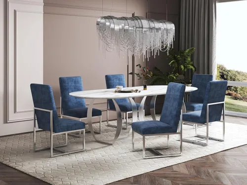 Miniatura 2 de Manhattan Comfort Element Modern - Juego de 1 sillas de comedor de terciopelo con espuma de alta densidad, marco de acero inoxidable con acabado