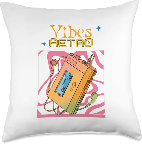 Miniatura 4 de Retro Vibes Walkman Headphones Design Vintage 80s & 90s Throw Pillow