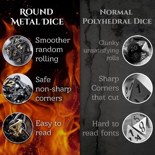 Miniatura 3 de Juego de dados de metal para DND – Diseño único de orbe hueco redondo para un mejor rodamiento – Hermoso juego de nudos celtas para juegos de rol