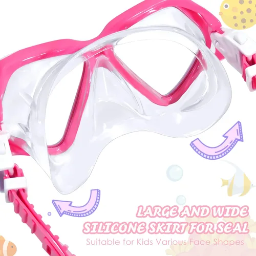 Miniatura 3 de Seago Gafas de natación para niños con cubierta para la nariz, máscara de esnórquel, máscara de buceo y natación, vidrio templado antivaho con Rojo